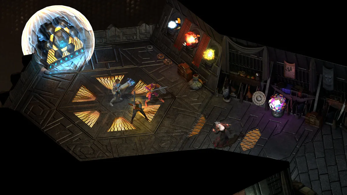 Torment: Tides of Numenera – pomieszczenie z kulą energii, zrzut ekranu