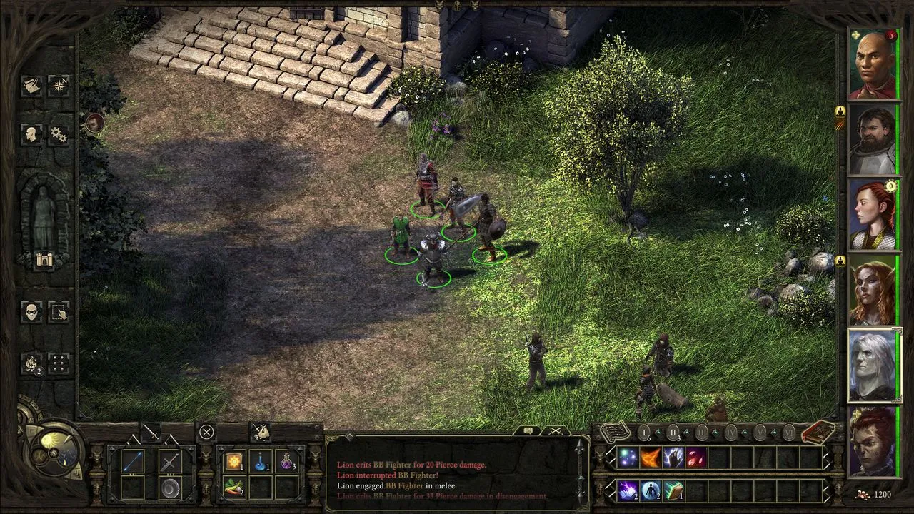 Pillars of Eternity z fanowskim interfejsem w stylu Infinity Engine – wioska
