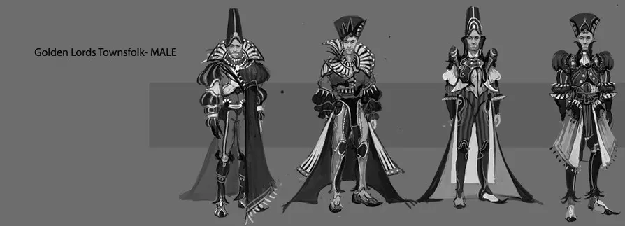 Szkice koncepcyjne mieszkańców Złotych Panów (Planescape)
