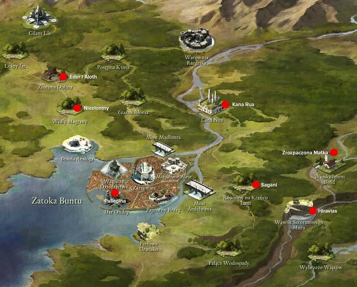 Pillars of Eternity – fragment mapy z lokacjami towarzyszy