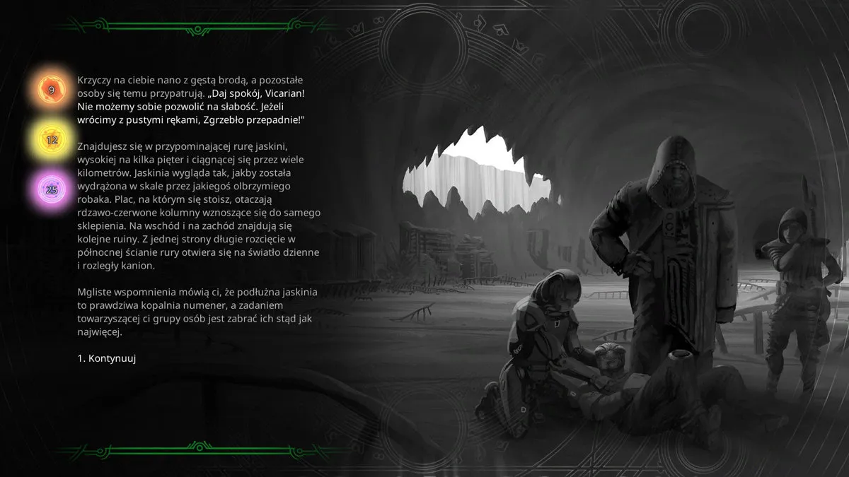 Torment: Tides of Numenera – okno wyboru z ilustracją, zrzut ekranu z recenzji