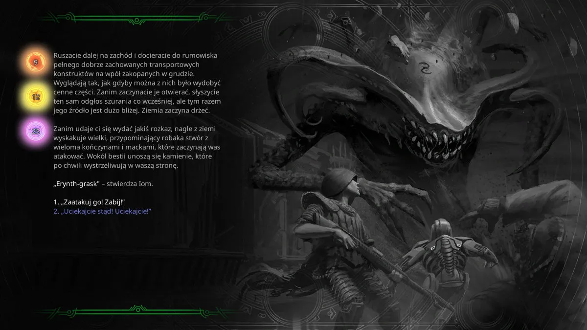Torment: Tides of Numenera – rozmowa z ilustracją istoty, zrzut ekranu z recenzji