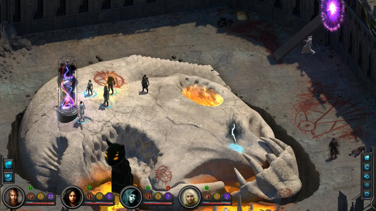 Torment: Tides of Numenera – plac z olbrzymią czaszką, zrzut ekranu z recenzji