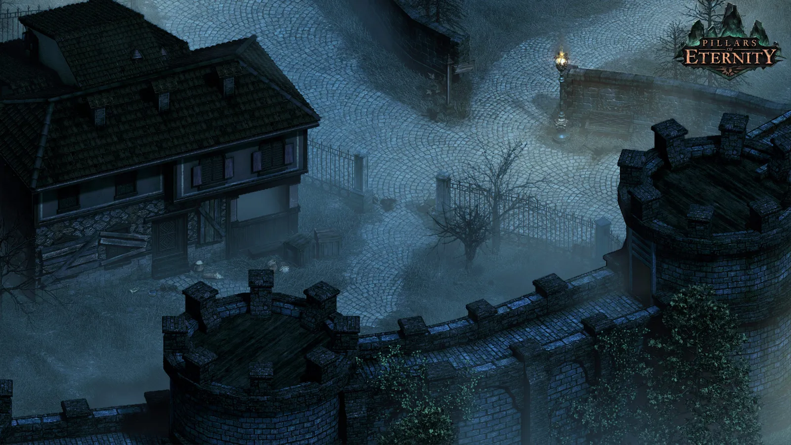 Pillars of Eternity – zamglony zamek nocą
