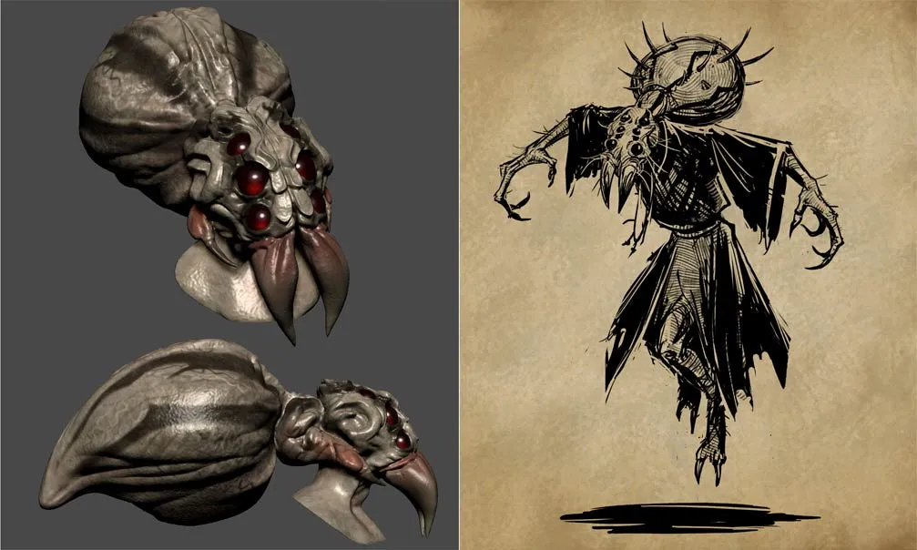 Witrak – modele głowy i szkic koncepcyjny z Pillars of Eternity: The White March