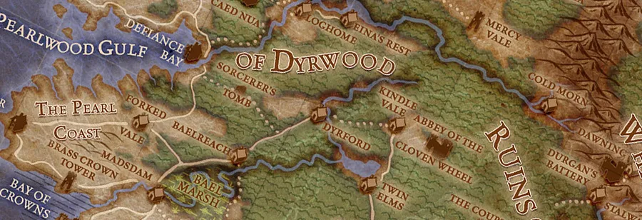 Fragment mapy Dyrwood ze świata Eory – Pillars of Eternity