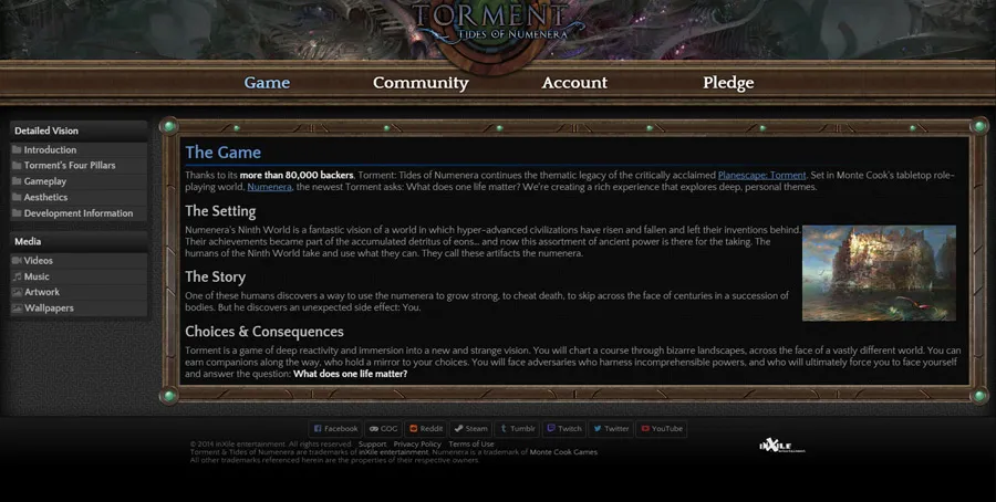 Nowa strona internetowa Torment: Tides of Numenera