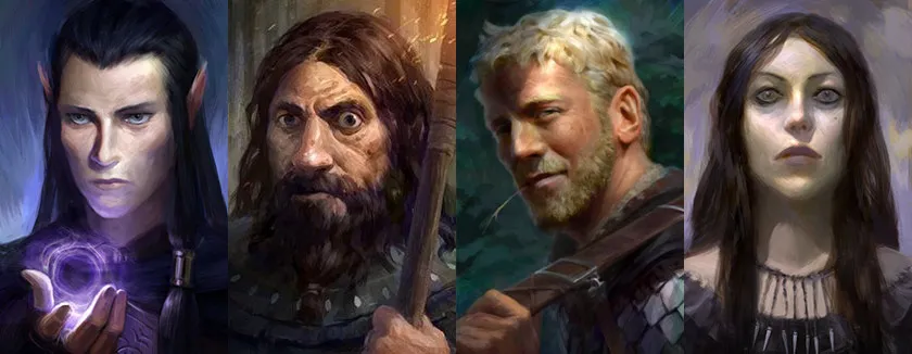 Portrety towarzyszy z Pillars of Eternity: Aloth, Niezłomny, Edér i Zrozpaczona Matka