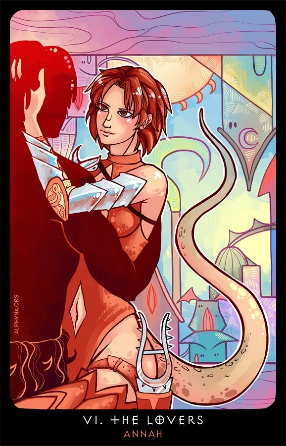 Karta tarota „VI. Kochankowie” (Anna) z tarota Alphyny