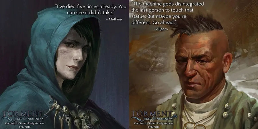 Portrety towarzyszy Matkiny i Aligerna z Torment: Tides of Numenera