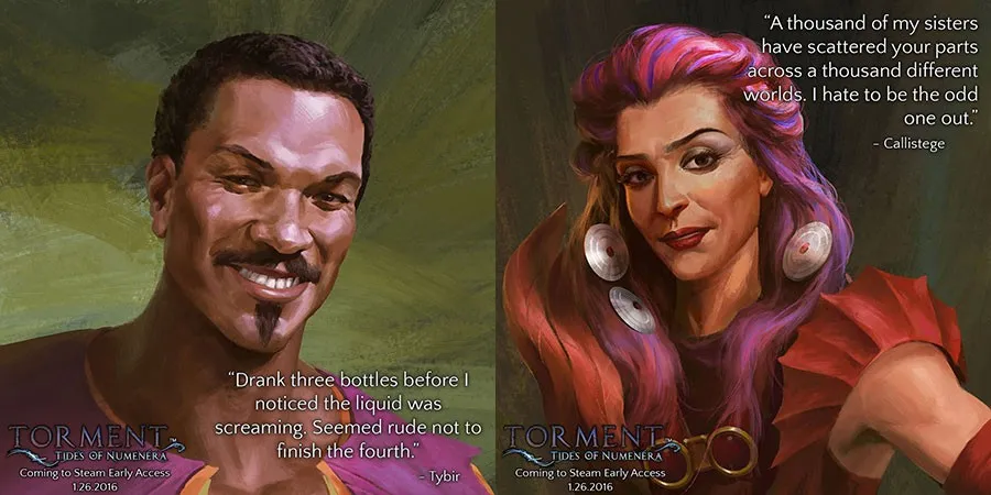 Portrety towarzyszy Tybira i Callisto z Torment: Tides of Numenera