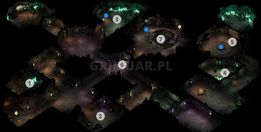 Mapa 13. poziomu Bezkresnych Ścieżek Od Nuy z oznaczeniami (Pillars of Eternity)