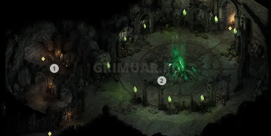 Mapa 14. poziomu Bezkresnych Ścieżek Od Nuy z oznaczeniami (Pillars of Eternity)