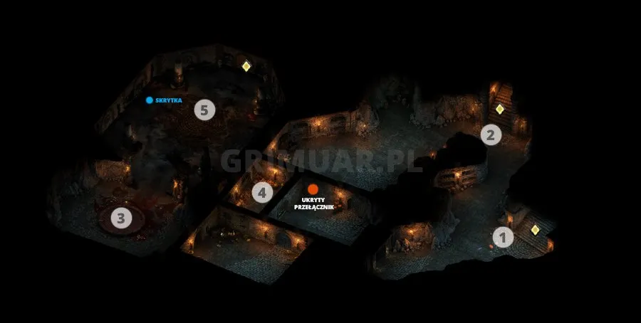Mapa 5. poziomu Bezkresnych Ścieżek Od Nuy z oznaczeniami (Pillars of Eternity)