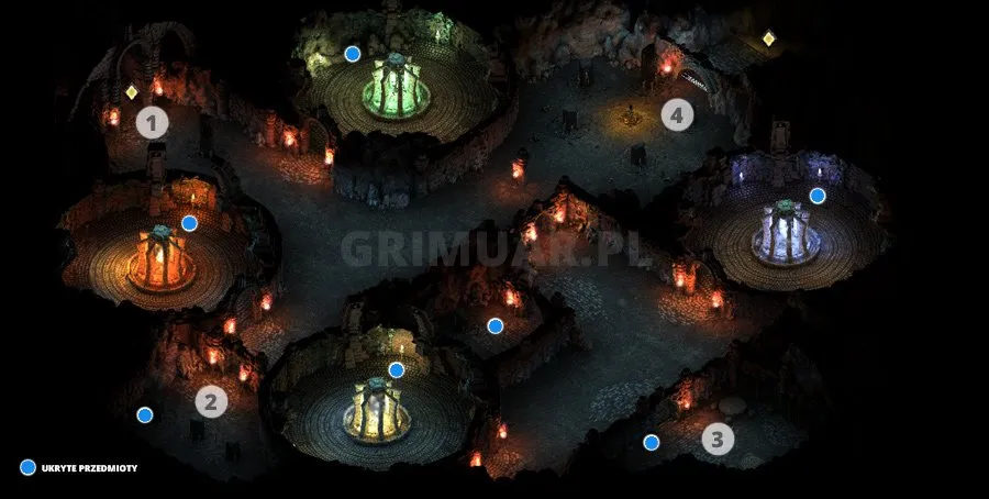 Mapa 7. poziomu Bezkresnych Ścieżek Od Nuy z oznaczeniami i skrytkami (Pillars of Eternity)