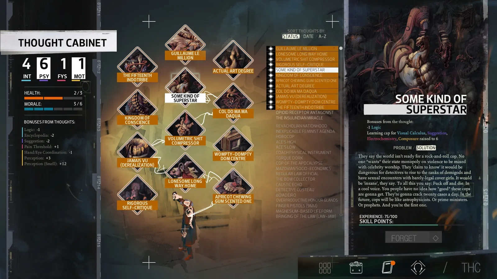 Disco Elysium – Gabinet Myśli (Thought Cabinet) bohatera