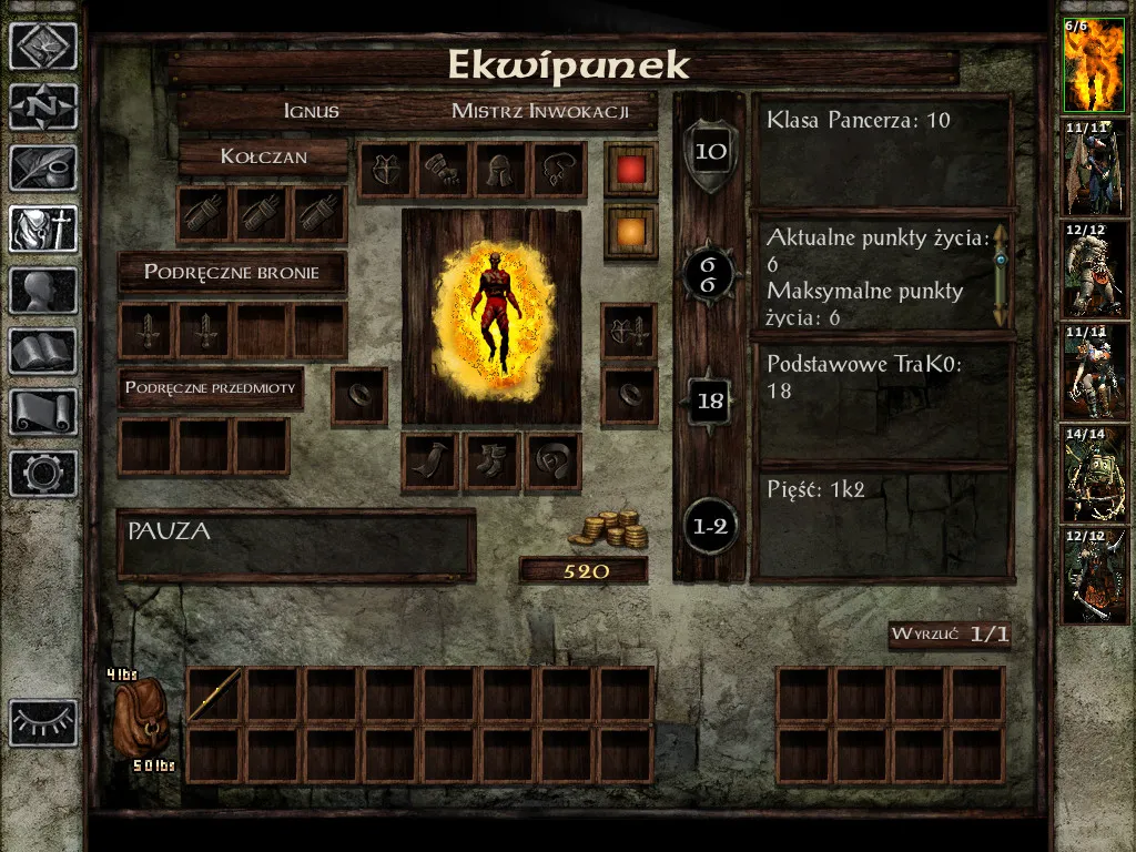 Icewind Dale z modem – ekwipunek postaci z drużyny Bezimiennego