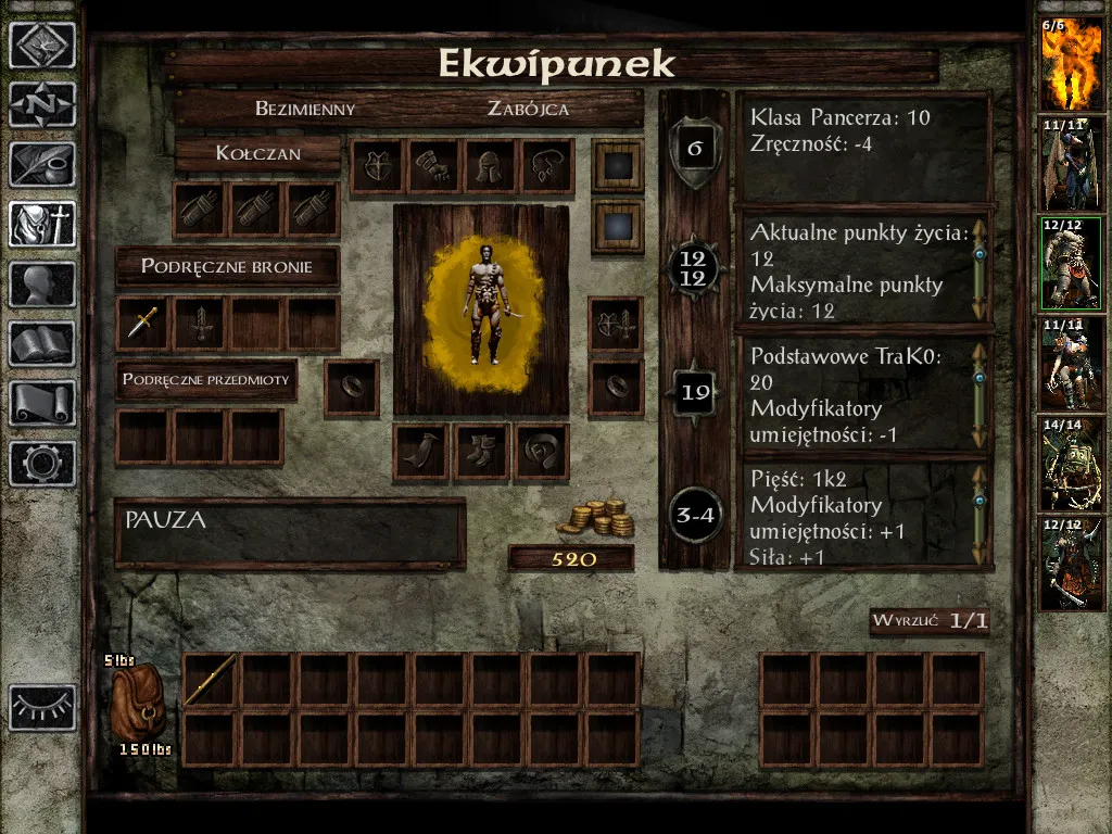 Icewind Dale z modem – ekwipunek postaci z drużyny Bezimiennego