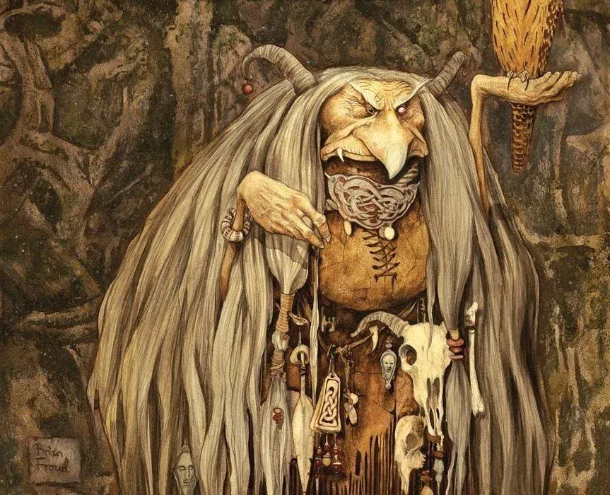 Grafika Briana Frouda – troll z długimi włosami i laską