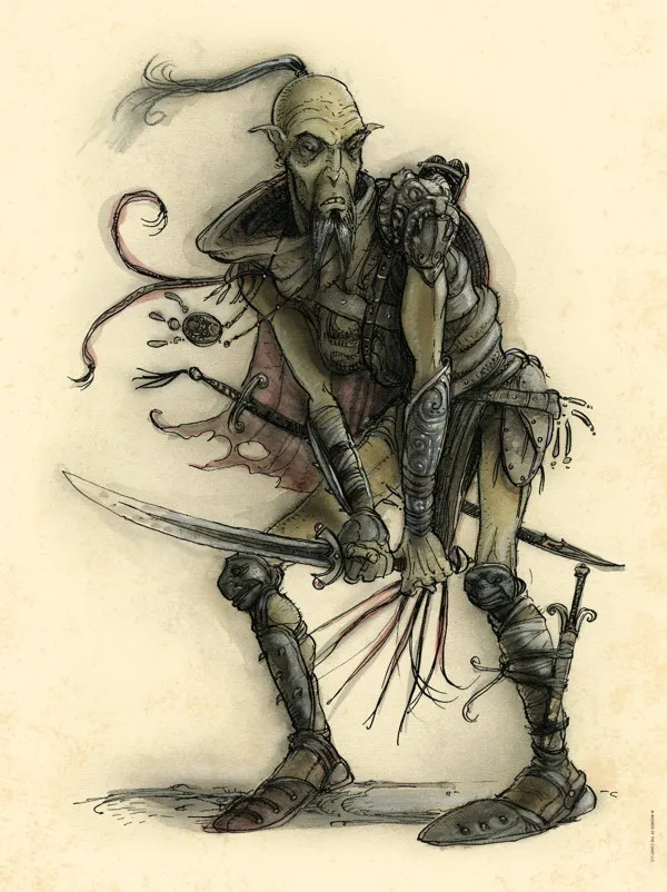 Ilustracja Tony’ego DiTerlizziego do Planescape – postać z ostrzami