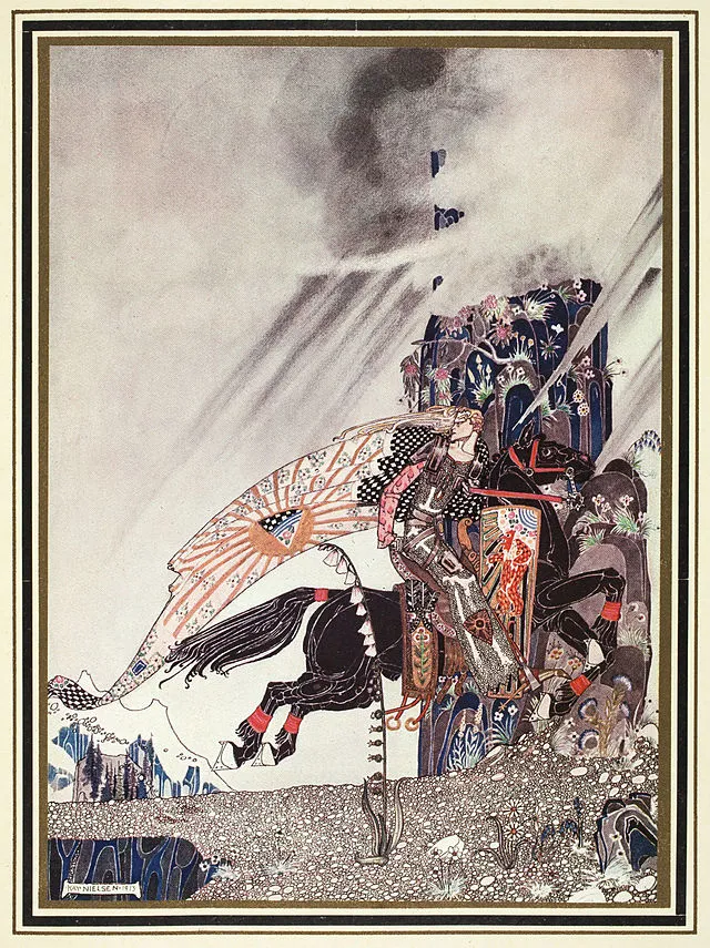 Ilustracja Kay Nielsen – postać unoszona przez wiatr